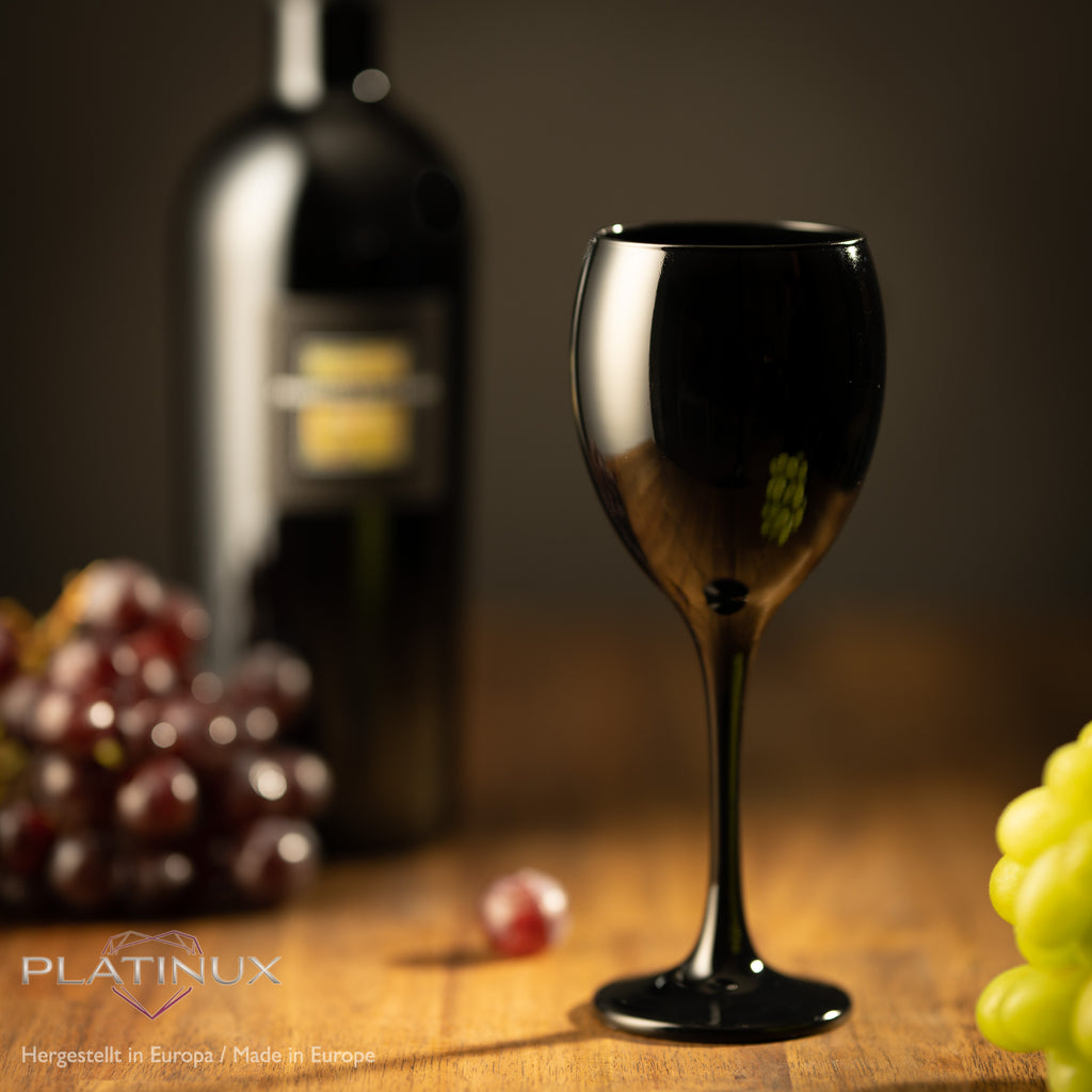 PLATINUX Szklanki do wina czarne i białe, szklane, zestaw 6 sztuk, 130 ml (maks. 320 ml), szklanki do napojów