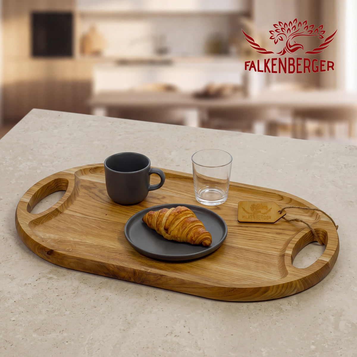FALKENBERGER Serviertablett L aus massiver Eiche, 48 × 29 × 2,2 cm Handgefertigt