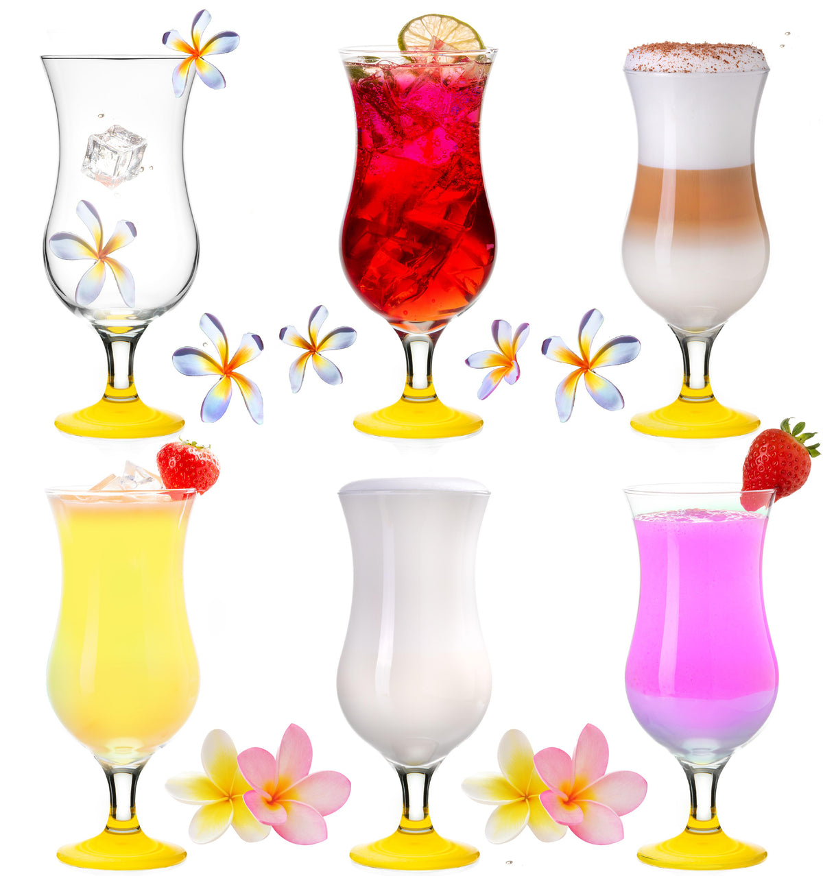 PLATINUX Zestaw 6 szklanek koktajlowych 400ml (max. 470ml) Szklanki do drinków Szklanki barowe Hurricane Duże (Żółte)