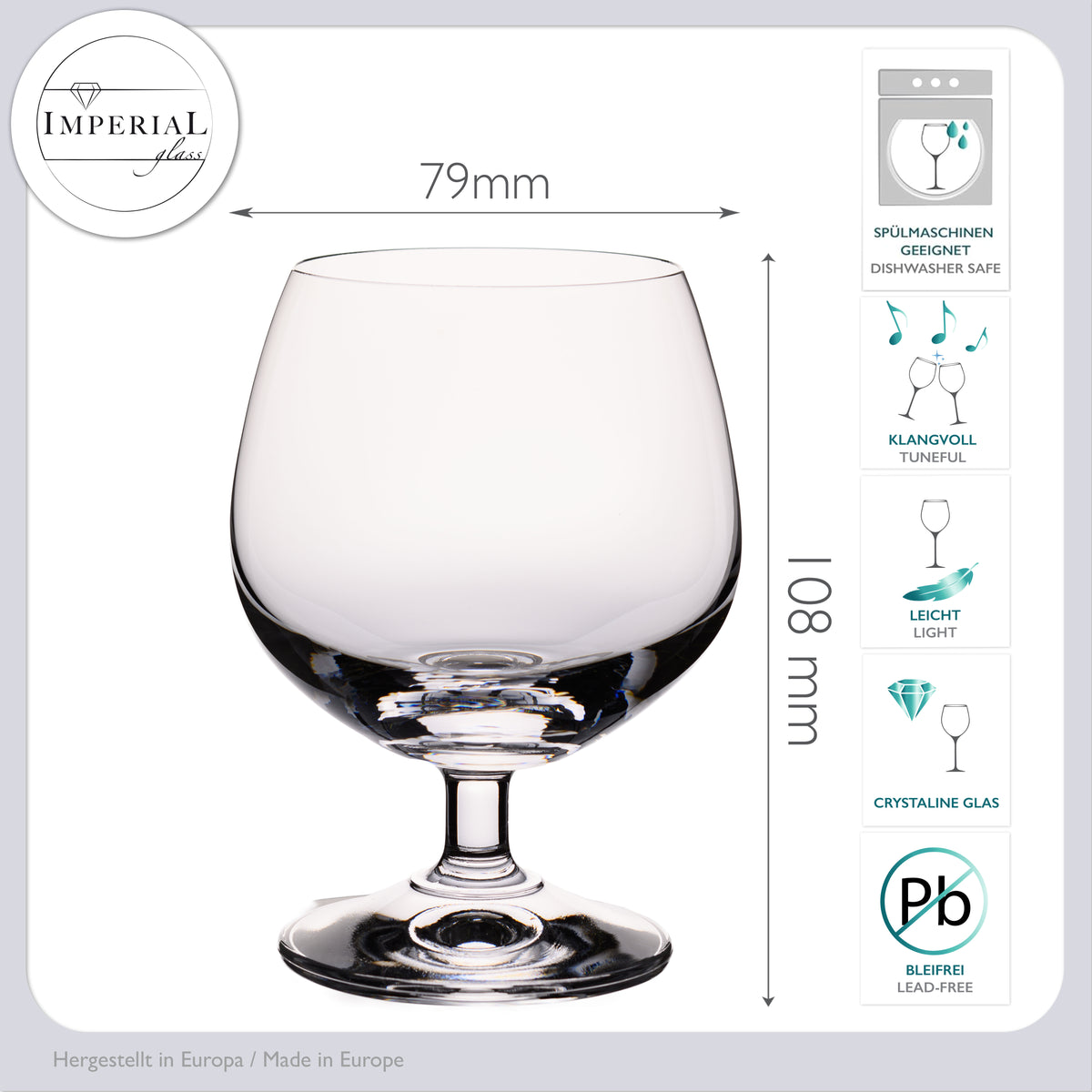 Kieliszki do koniaku IMPERIAL 2 sztuki - Koniakówki 250ml Brandy ze szkła krystalicznego Kieliszki do rumu można myć w zmywarce