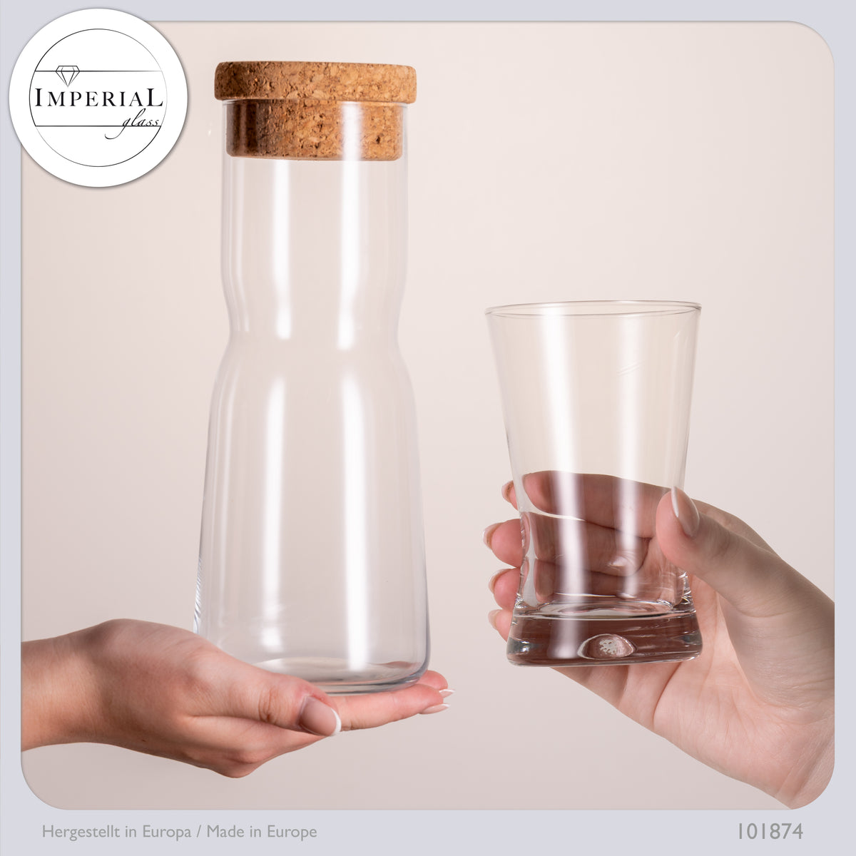 PLATINUX Karafka z korkiem i 6 szklankami w kształcie litery X, 1000 ml / 200 ml ze szkła krystalicznego „CrossLine”, można myć w zmywarce