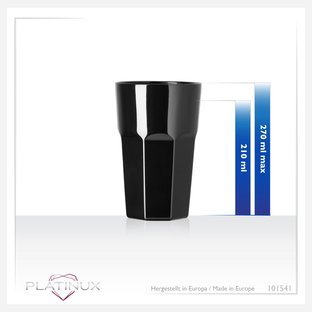 PLATINUX Szklanki Czarne Szklane Zestaw 6 Sztuk 210ml (max.270ml) Szklanki do wody Szklanki do soku