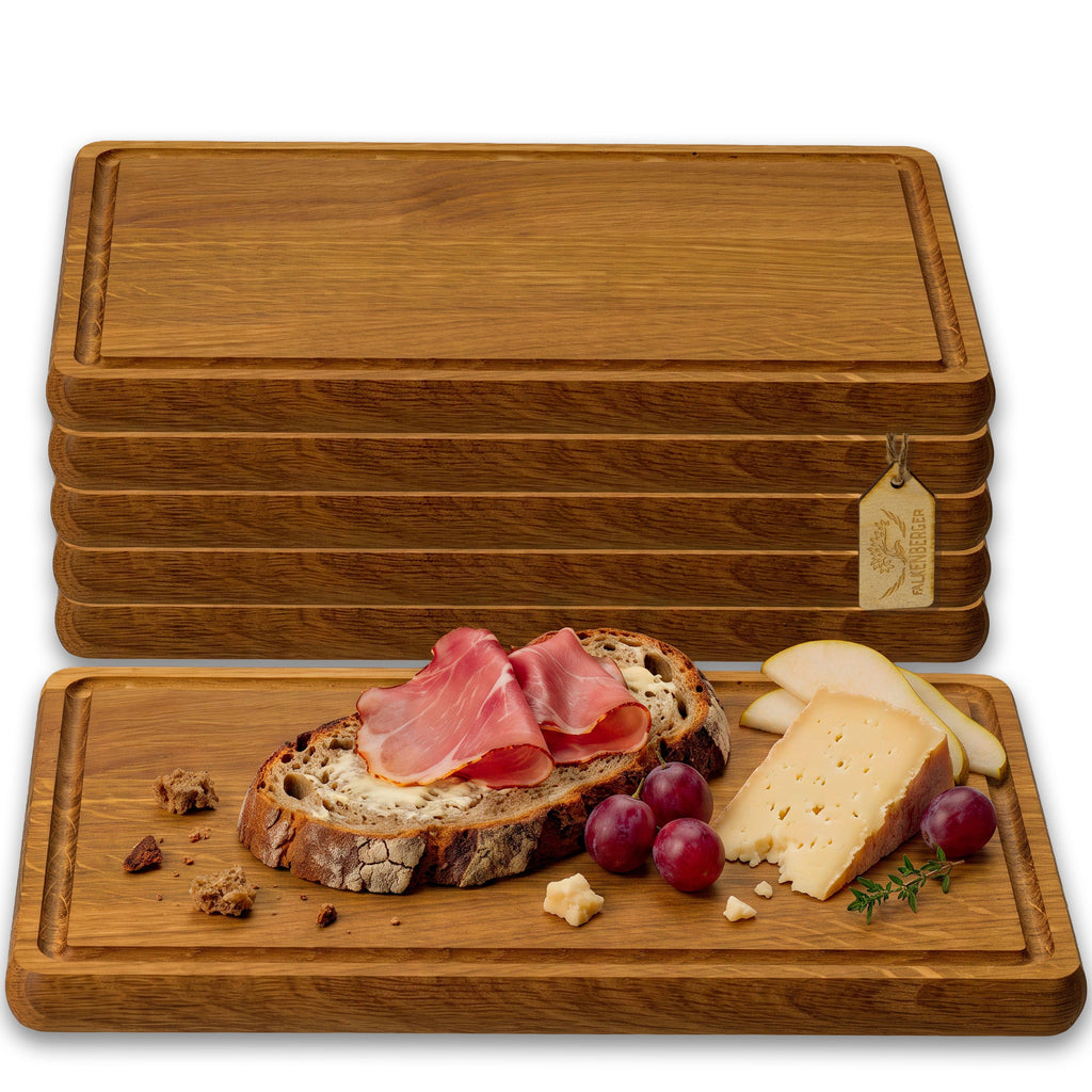 FALKENBERGER Frühstücksbrettchen 6er Set massive Eiche, 24 × 14 × 1,6 cm Handgefertigt