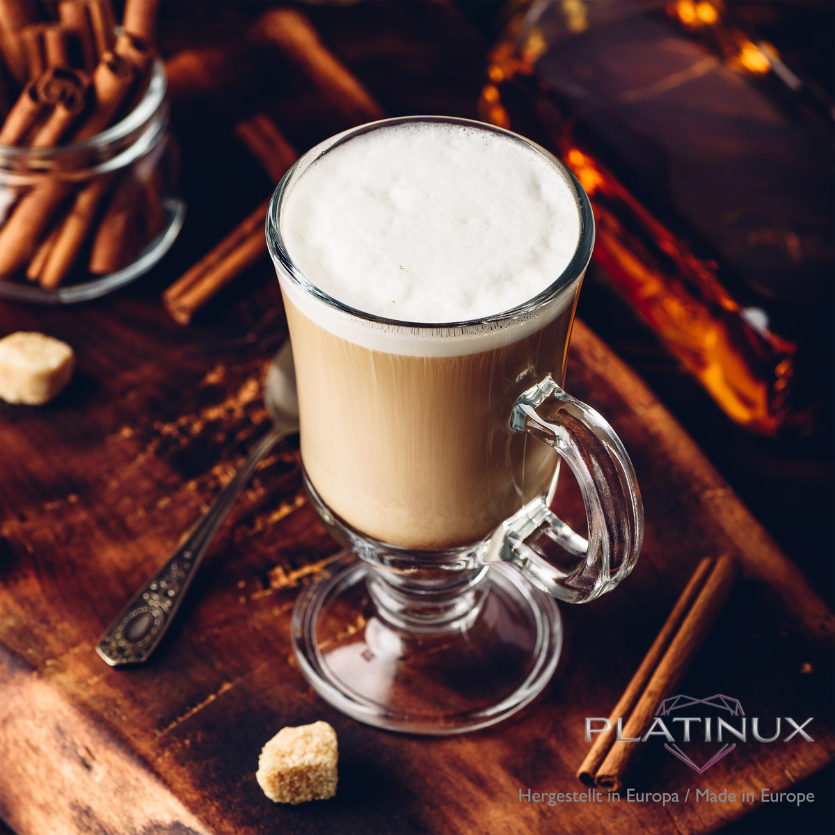 PLATINUX Zestaw szklanek do Irish Coffee z uchem 230ml (6 części) Szklanki do kawy kakao