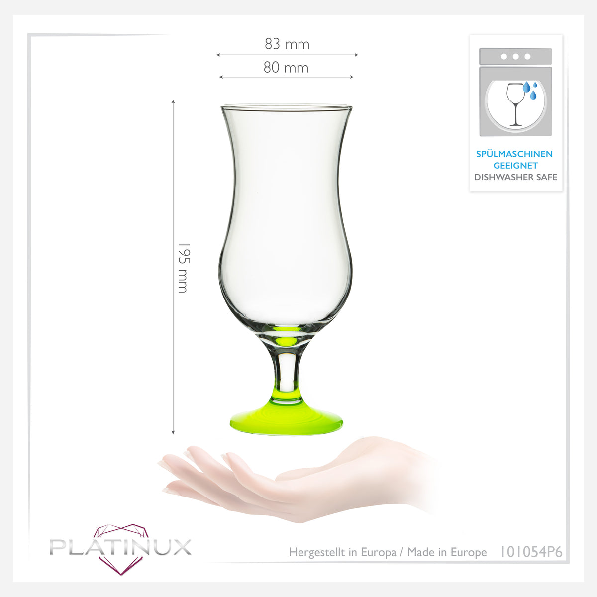 PLATINUX Zestaw 6 szklanek koktajlowych 400 ml (maks. 470 ml) Szklanki do drinków Szklanki barowe Hurricane Duże (zielone)
