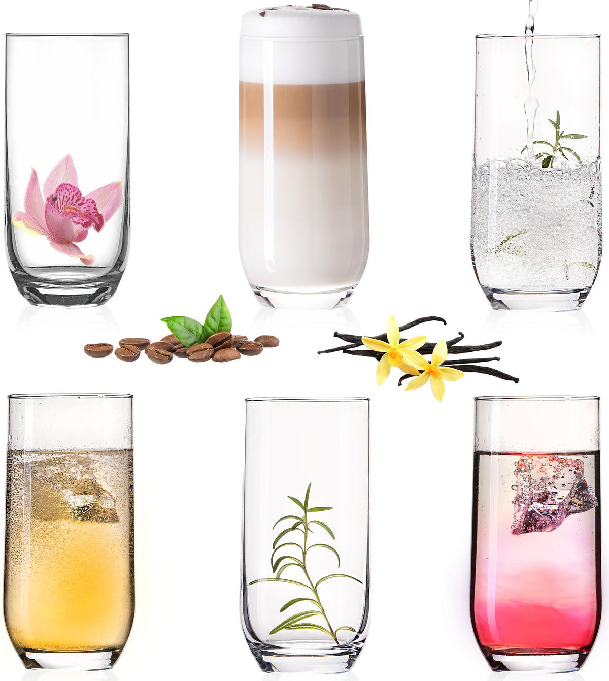 PLATINUX Eleganckie szklanki do picia 360ml (maks. 440ml) Zestaw 6 sztuk Szklanki na wodę Szklanki na sok