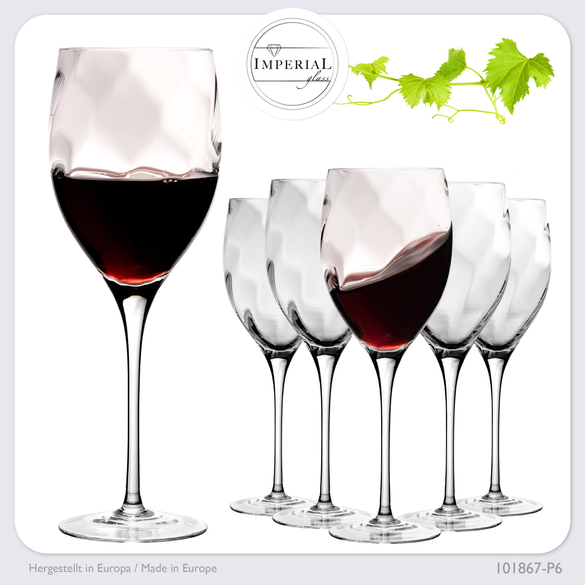 IMPERIAL glass Elegante Rotweingläser 350ml "Glamour" Set 6-Teilig Weingläser aus Crystalline Glas Handmade