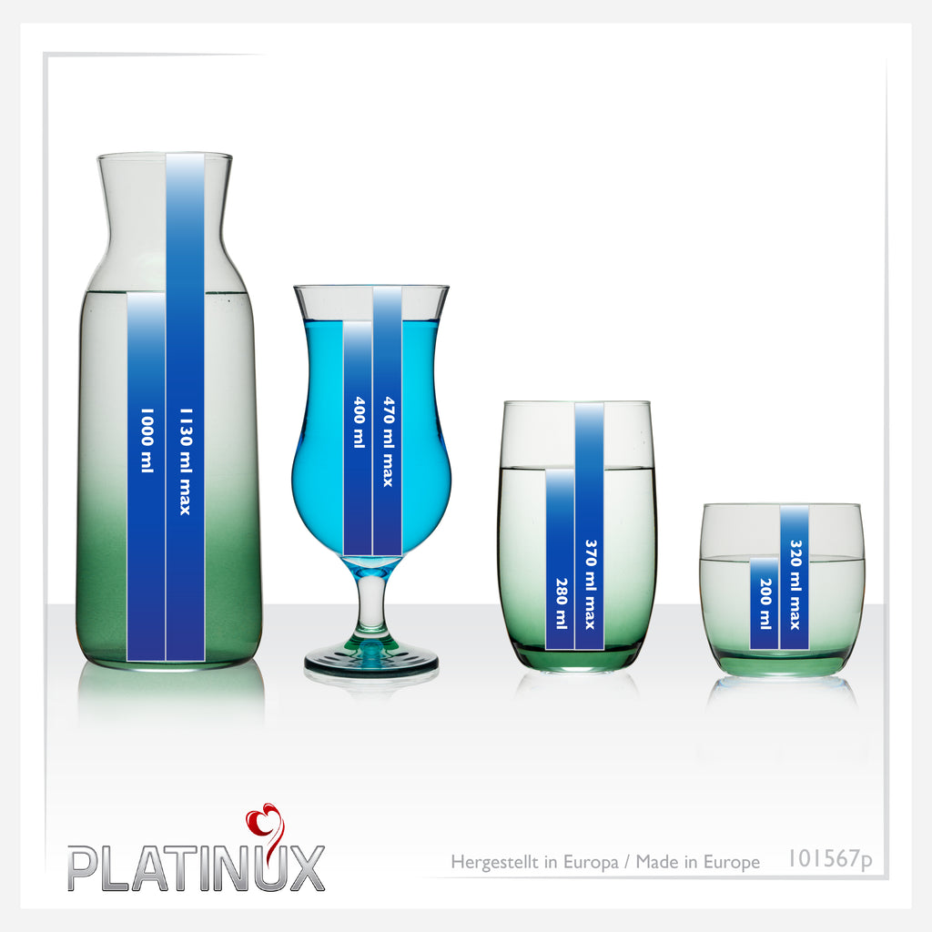 PLATINUX Zestaw Szklanek i Karafka ze Szklanym Efektem Ombre w Kolorze Zielonym, 19 elementów