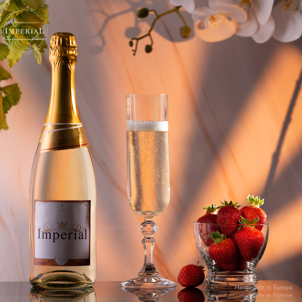 IMPERIAL glass geriffelte Sektkelche 200ml (max 250ml) "Prag" Set 6-Teilig Sektgläser aus Crystalline Glas Spülmaschinenfest