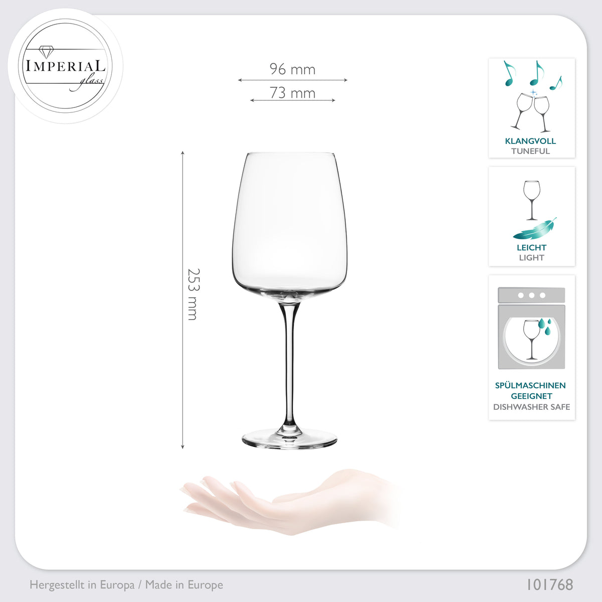 IMPERIAL glass Große eckige Rotweingläser 600ml Set 6-Teilig "Milano" Burgundergläser aus Crystalline Glas Spülmaschinenfest