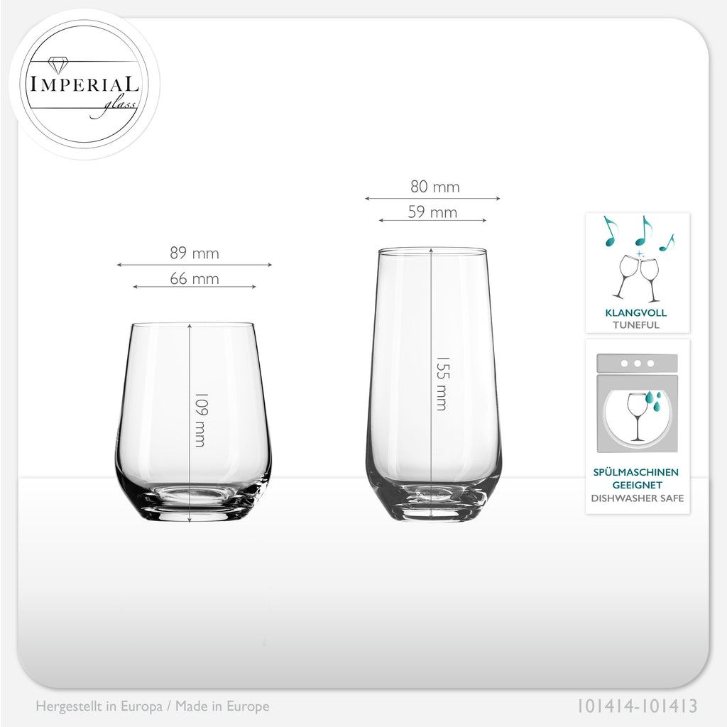 IMPERIAL glass Trinkgläser aus Glas 450ml & 520ml Set 12-Teilig Getränkeglas Wassergläser