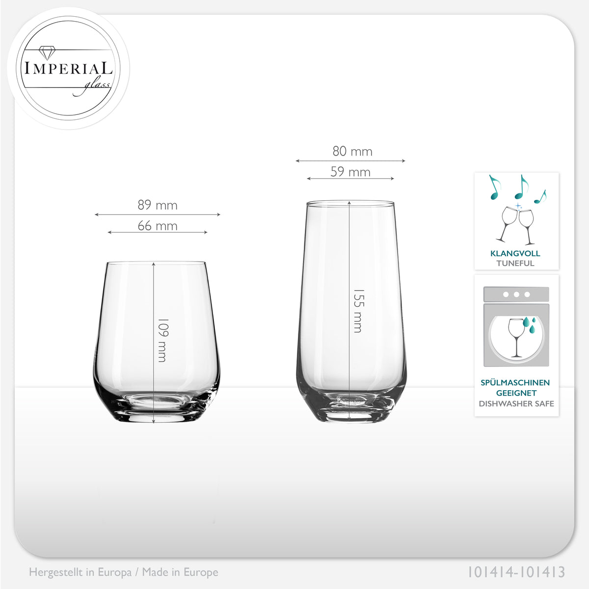 IMPERIAL glass Trinkgläser aus Glas 450ml & 520ml Set 12-Teilig Getränkeglas Wassergläser