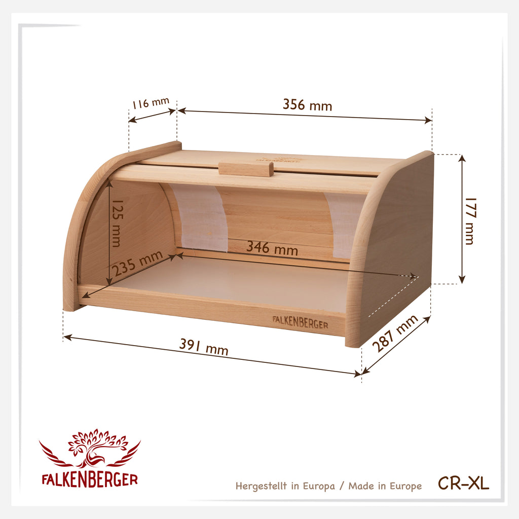 FALKENBERGER Chlebak drewniany ok. 39x28x18cm XL Chlebak z rolowaną pokrywą Handmade