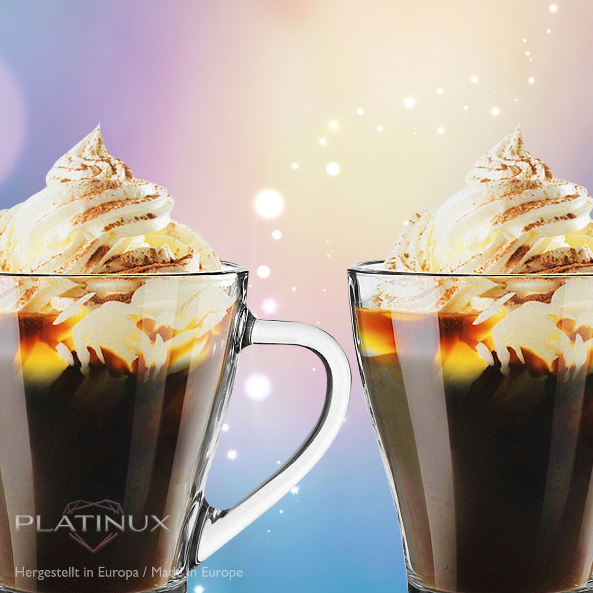 PLATINUX Szklanki do kawy, szklanki do herbaty z uchem, maks. 270 ml, zestaw 6 sztuk, szklane, do śniadania, szklanki do kawy, szklanki do picia