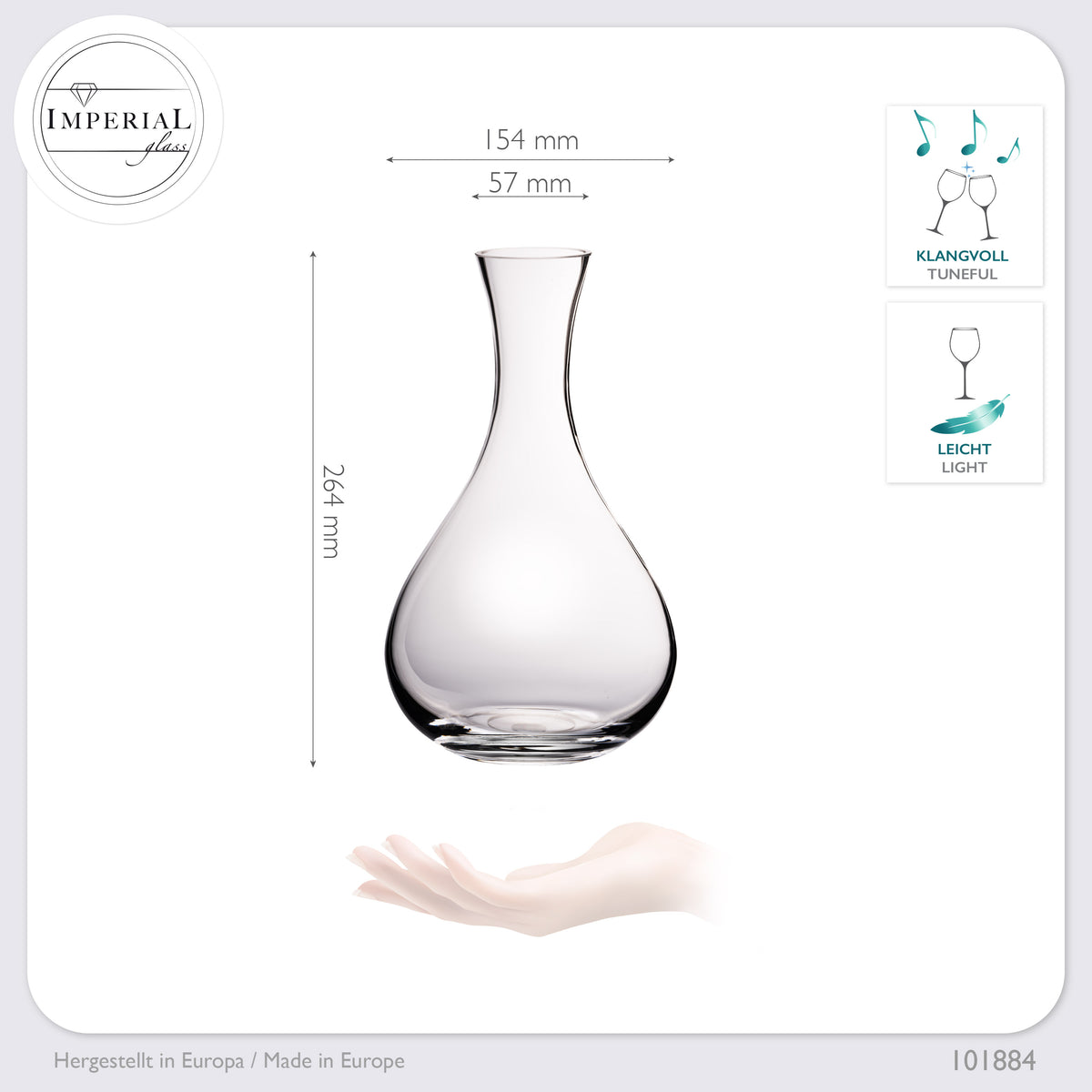 IMPERIAL glass Karafka pękata 1900 ml, zestaw 2-częściowy ze szkła kryształowego „Havanna”, ręcznie wykonana karafka do wina