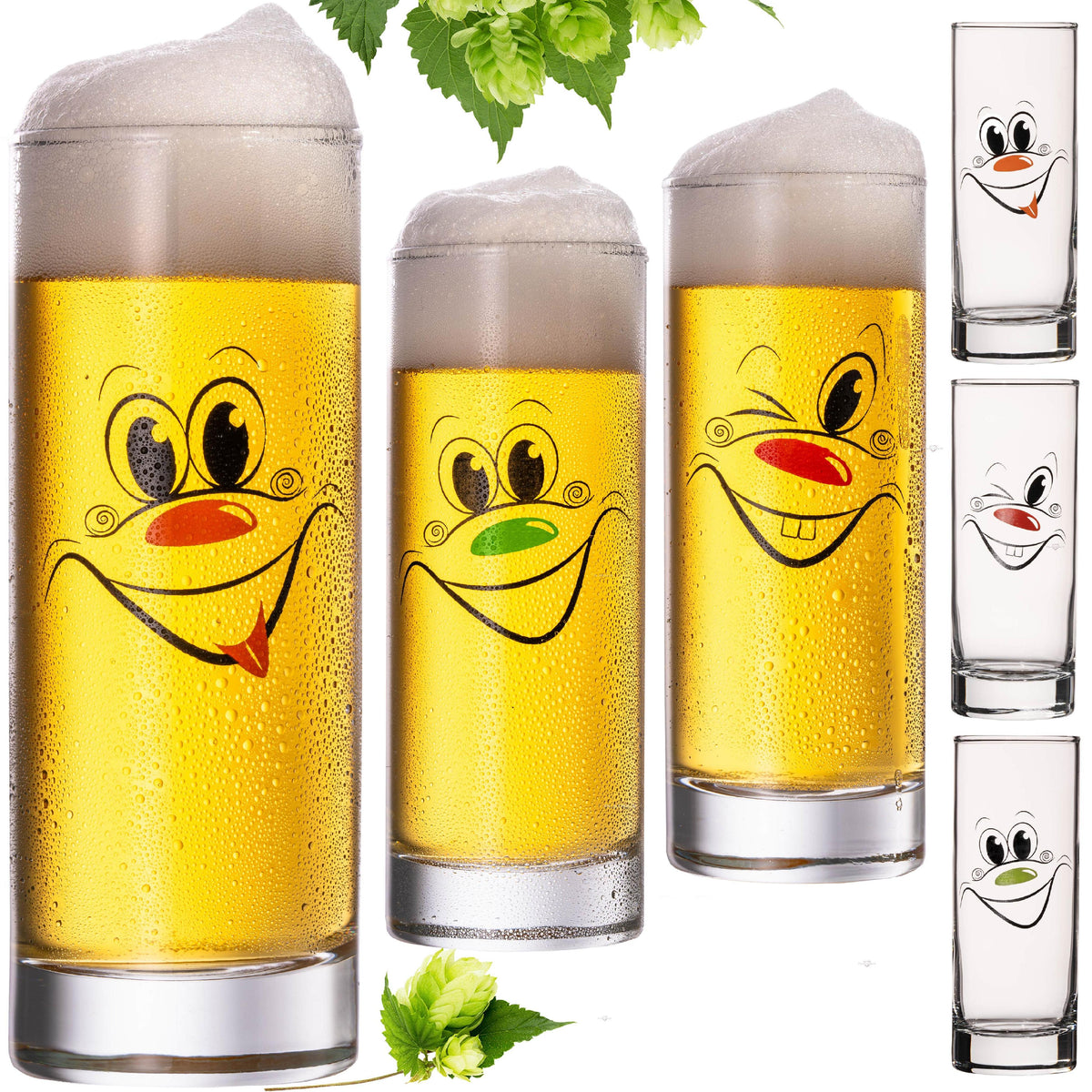 PLATINUX Szklanki do Kölscha szklane 300ml (max. 335ml) Zestaw 6-częściowy z zabawnymi buźkami Szklanki do piwa
