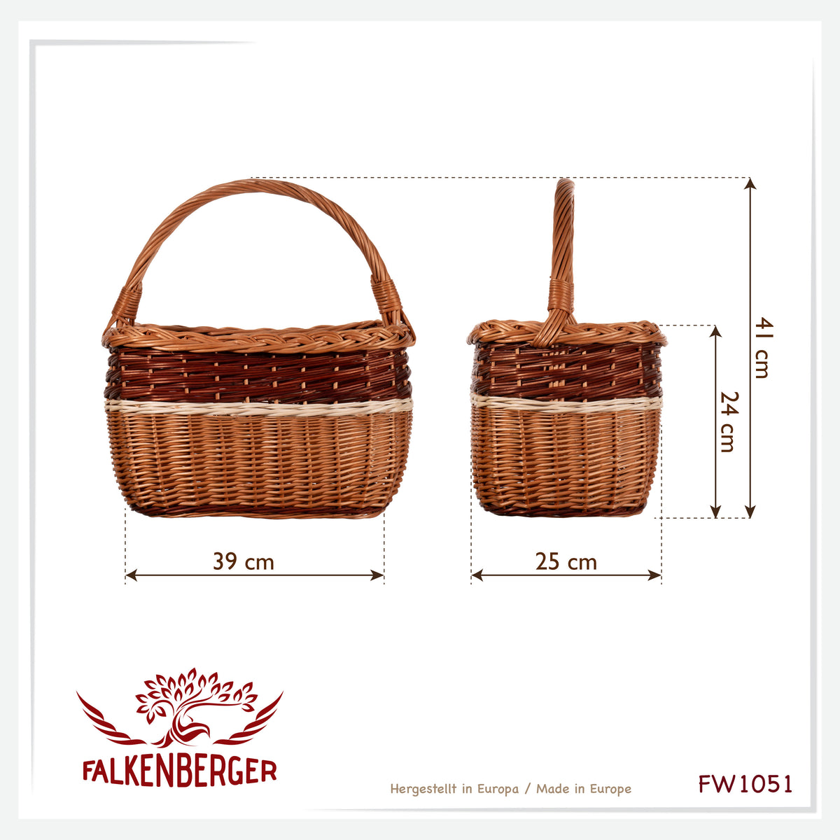 FALKENBERGER Kosz wiklinowy "Amber" 39x25x24cm ręcznie robiony kosz pleciony z uchwytem
