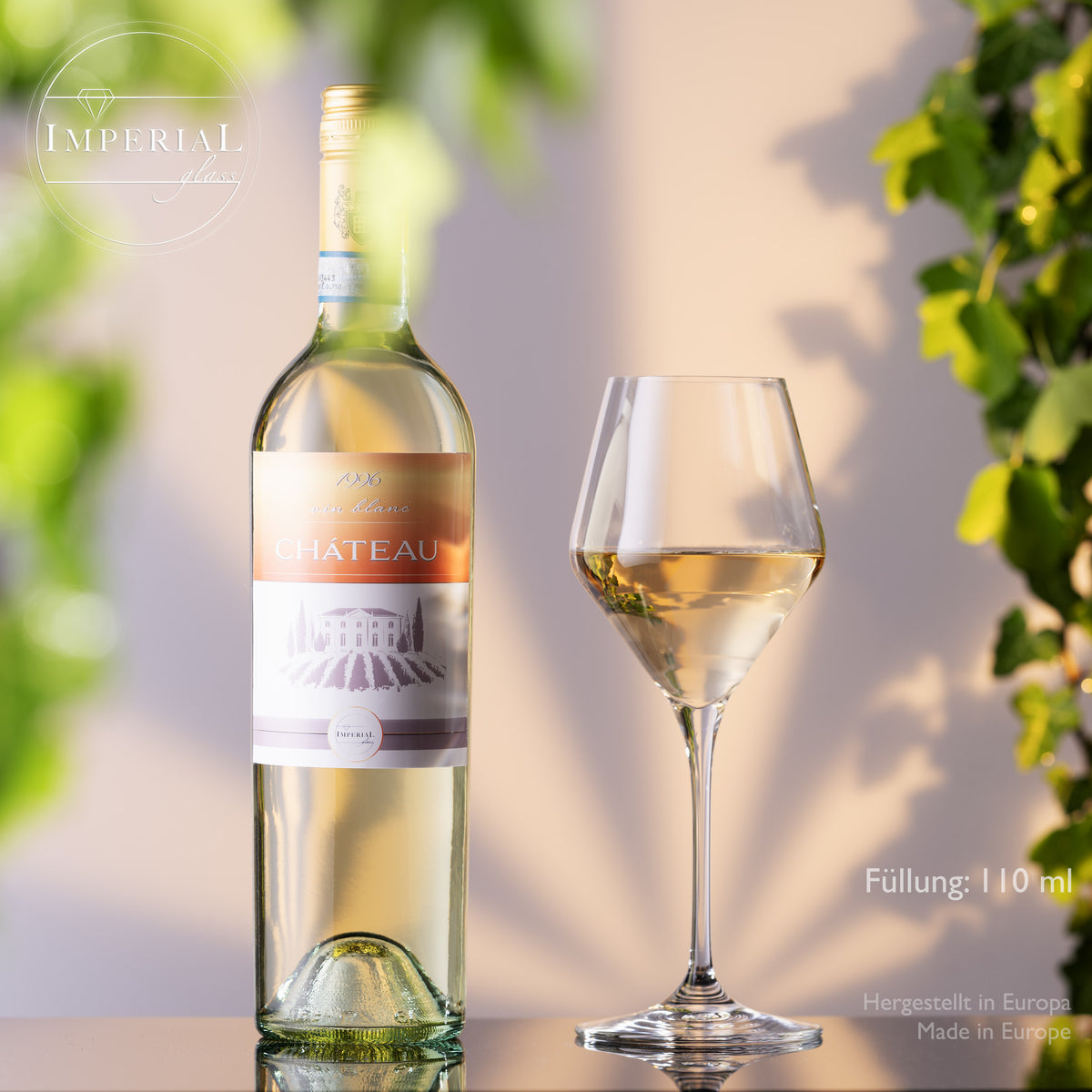 Kieliszki do białego wina IMPERIAL 370 ml seria „Rom” – zestaw 6 sztuk ze szkła kryształowego