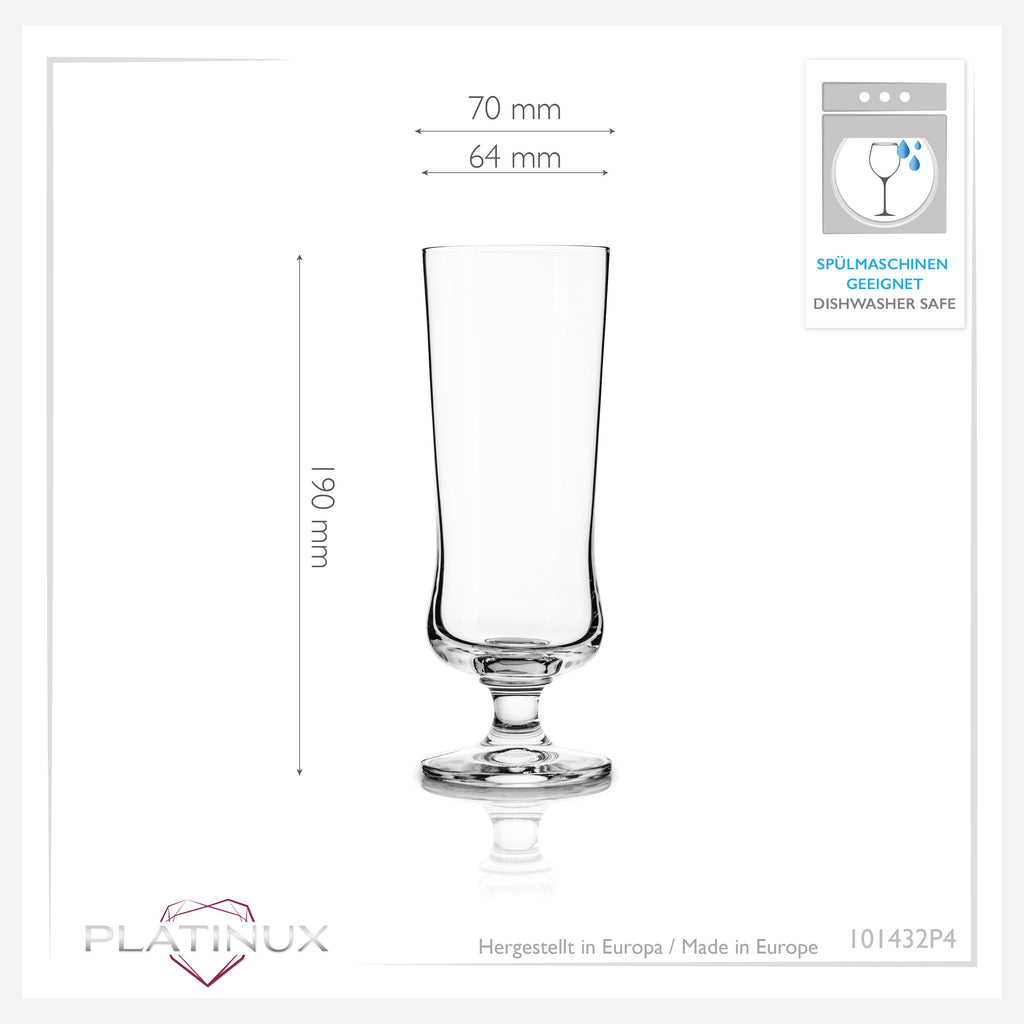 PLATINUX Eleganckie szklanki koktajlowe ze szkła krystalicznego 300 ml, zestaw 4-częściowy szklanki do long drinków, szklanki do mrożonej kawy