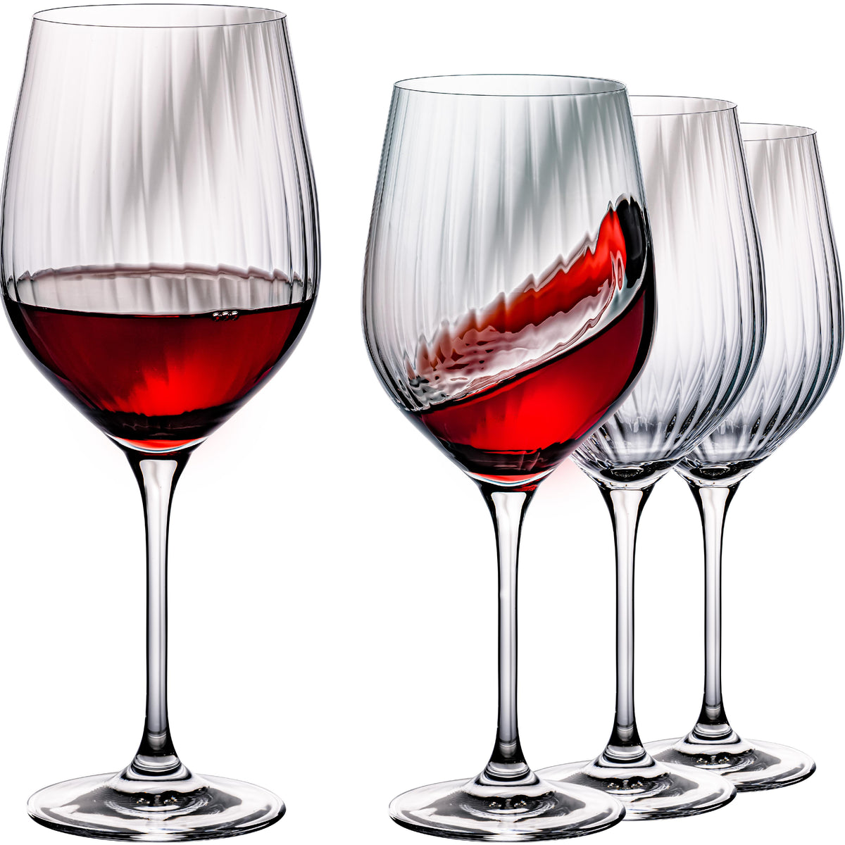 IMPERIAL glass Rotweingläser 450ml "London" Set 4-Teilig geriffelte Weingläser aus Crystalline Glas Universalweingläser
