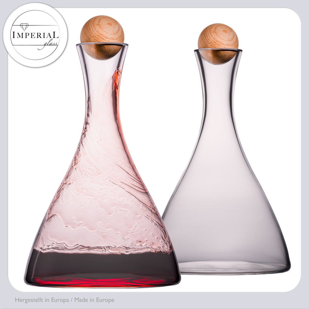 IMPERIAL szklany dekanter do wina z kryształowego szkła - 2 sztuki - ręcznie wykonana karafka do wina z drewnianym korkiem 1700 ml