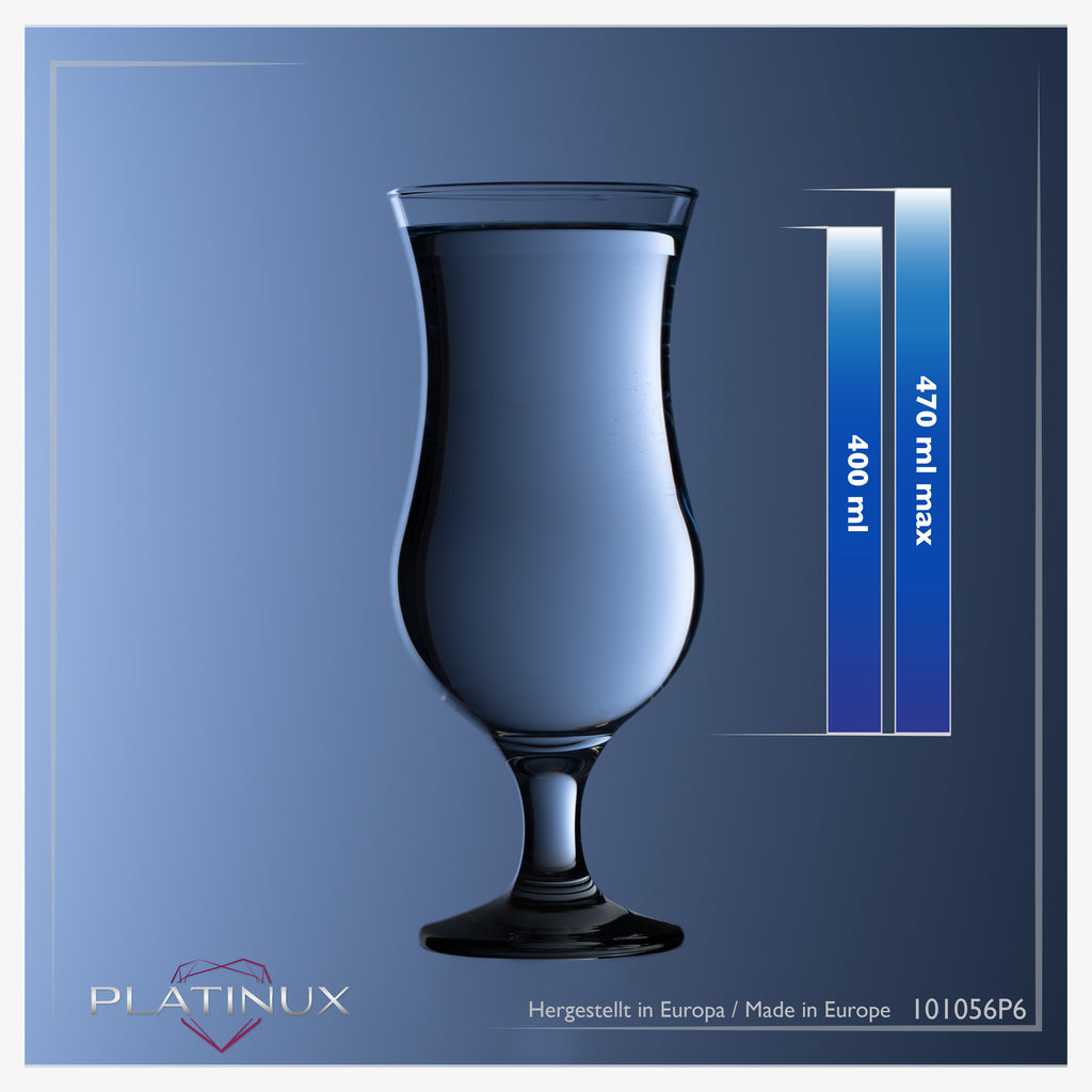 PLATINUX Zestaw 6 szklanek do koktajli 400 ml (maks. 470 ml) Szklanki do drinków Szklanki barowe Hurricane Duże (czarne)