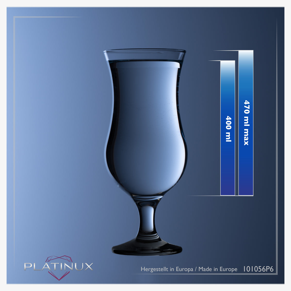 PLATINUX Zestaw 6 szklanek do koktajli 400 ml (maks. 470 ml) Szklanki do drinków Szklanki barowe Hurricane Duże (czarne)