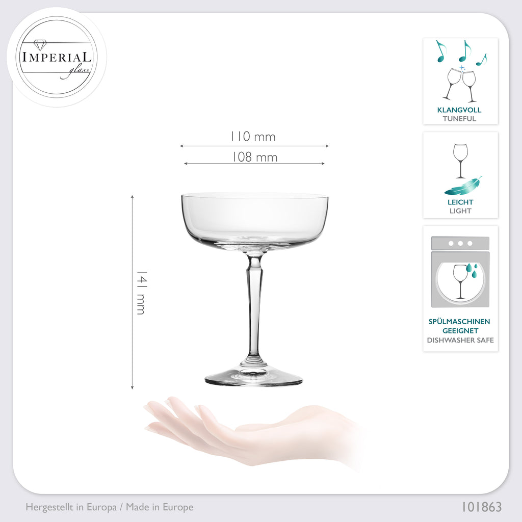IMPERIAL glass Eckige Sektschalen 260ml Set 4-Teilig "Rio" Champagnergläser aus Crystalline Glas