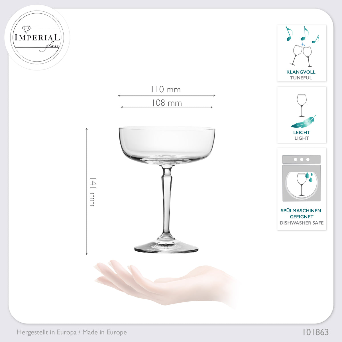 IMPERIAL glass Eckige Sektschalen 260ml Set 4-Teilig "Rio" Champagnergläser aus Crystalline Glas
