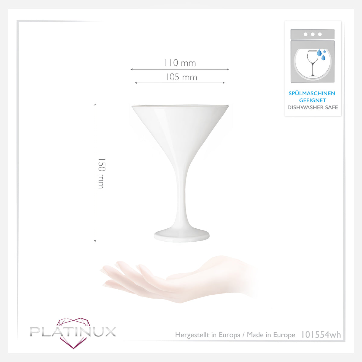 PLATINUX Białe kieliszki do martini 150 ml, zestaw 6 szklanek do koktajli