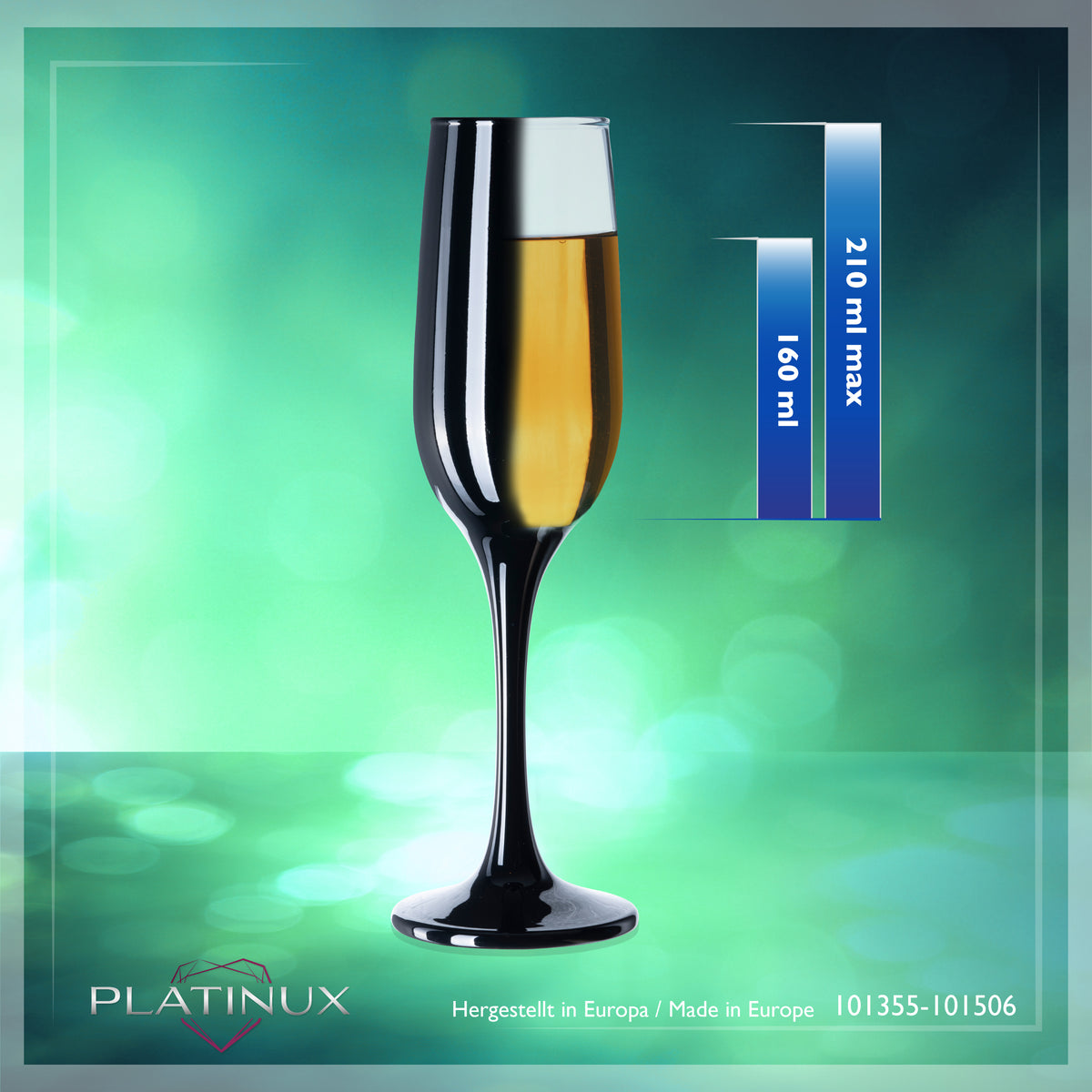 PLATINUX Czarne i Białe stabilne kieliszki do szampana Zestaw 6-częściowy 160ml (maks. 210ml) Szklanki do Prosecco ze szkła