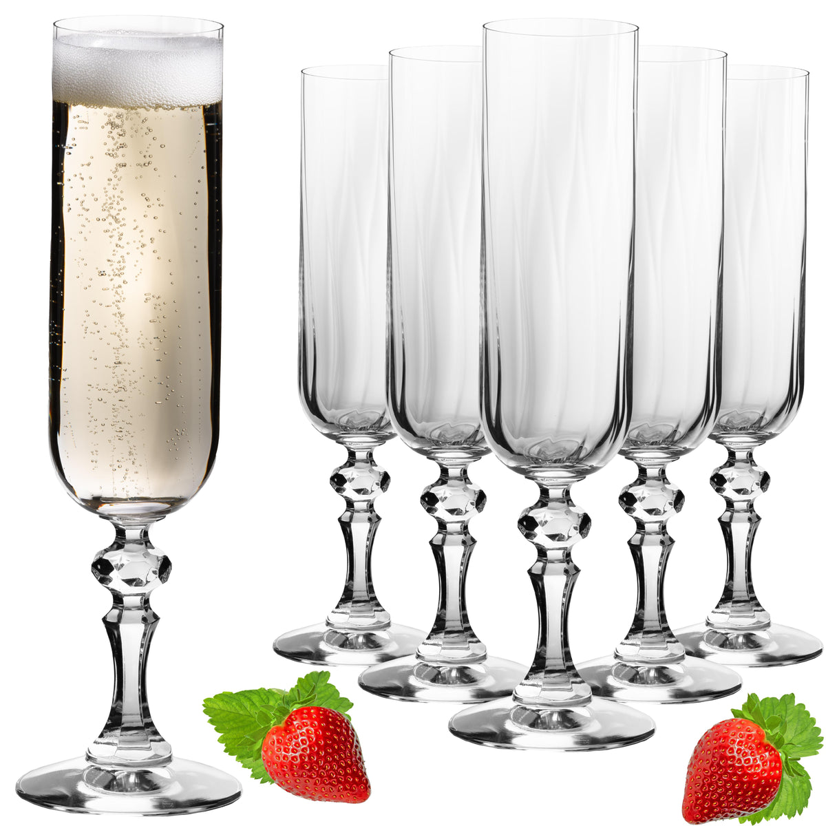 IMPERIAL glass geriffelte Sektkelche 200ml (max 250ml) "Prag" Set 6-Teilig Sektgläser aus Crystalline Glas Spülmaschinenfest