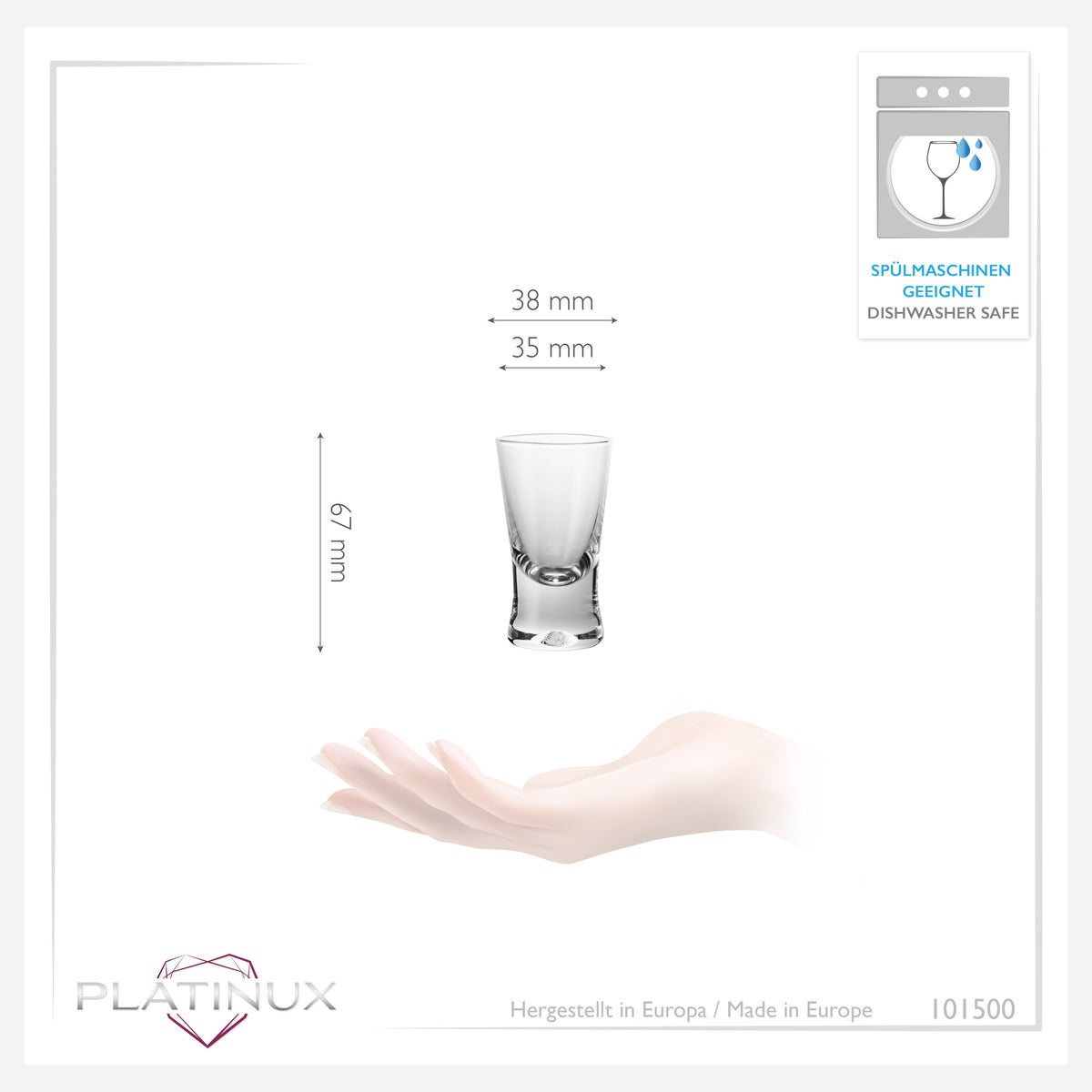 PLATINUX Kieliszki 25ml 2,5cl w kształcie litery X Zestaw 6-częściowy Kieliszki ze szkła seria "CrossLine" Można myć w zmywarce