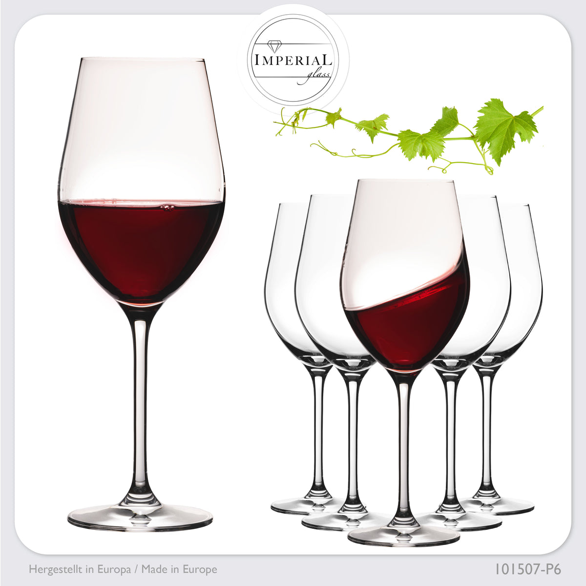 IMPERIAL glass Rotweingläser 300ml Set 6-Teilig "Sydney" Bordeauxgläser aus Crystalline Glas Weinglas Spülmaschinenfest