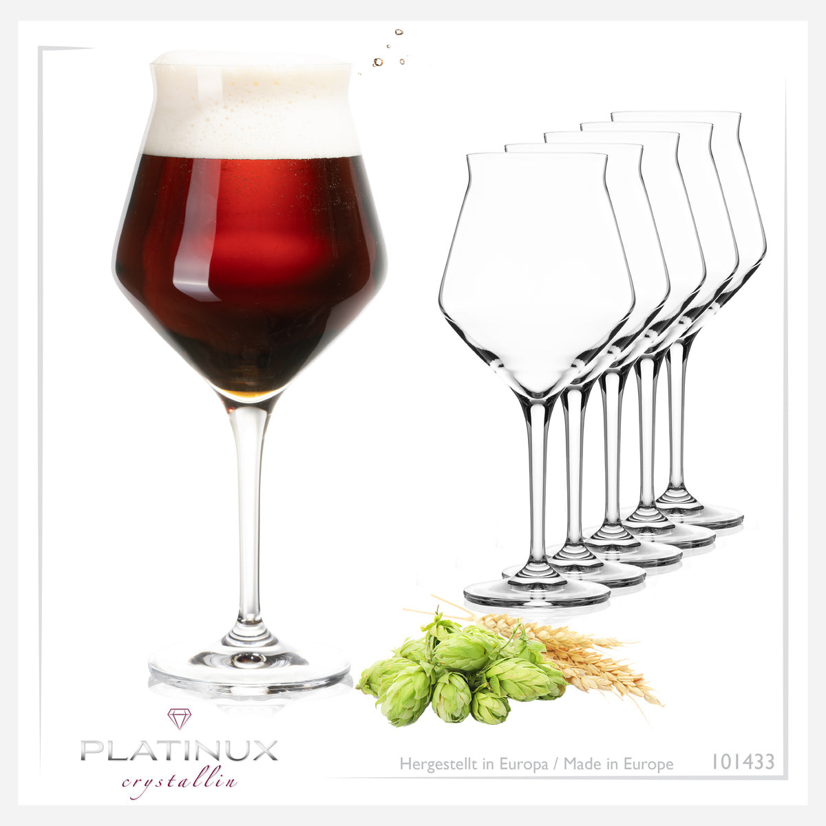 PLATINUX Szklanki do piwa Eleganckie 400ml (max. 460ml) Zestaw 6 szklanek do piwa typu tulipan ze szkła kryształowego