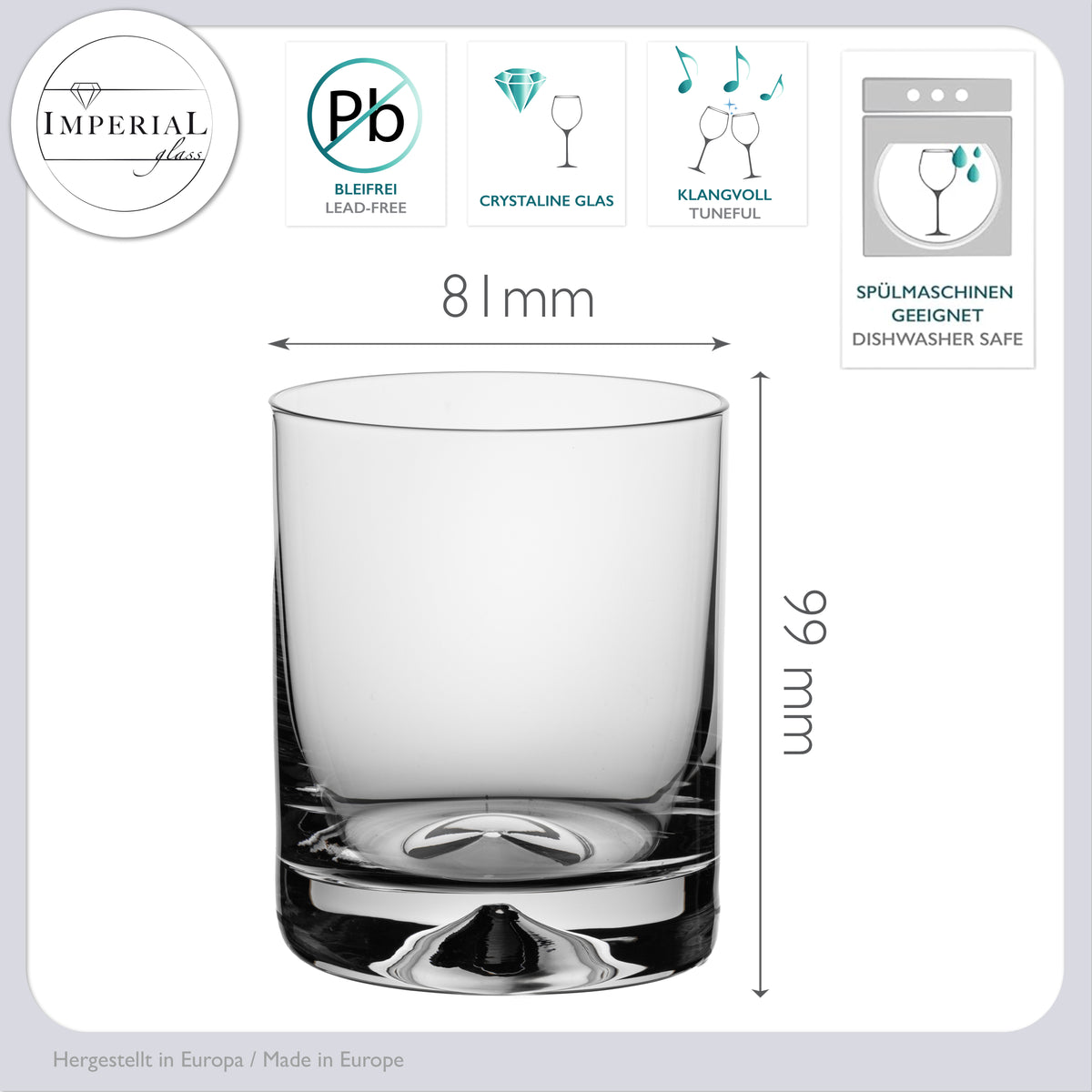 IMPERIAL glass Szklanki 2 sztuki 360ml - Szklanki do whisky z bezołowiowego szkła kryształowego - Szklanki do whisky z designerskim dnem, można myć w zmywarce