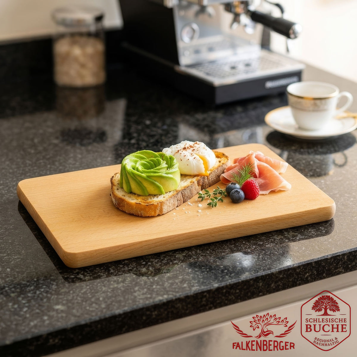 Falkenberger Frühstücksbrettchen 6er Set massive Buche, 24 × 14 × 1,6 cm Handgefertigt