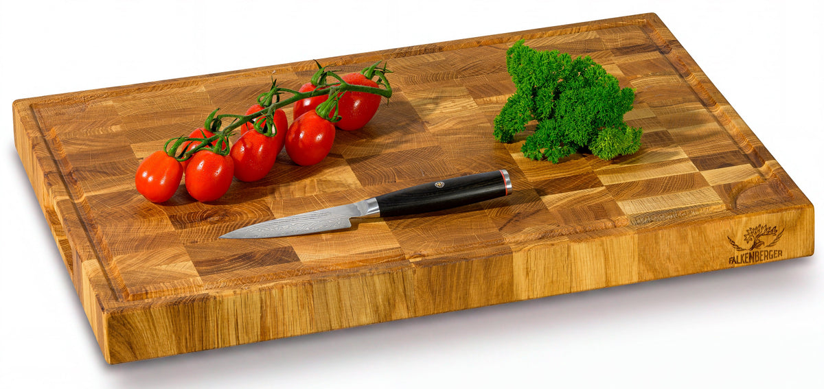 FALKENBERGER Stirnholz Schneidebrett aus massiver Eiche 50 × 35 × 4 cm XL Handgefertigt