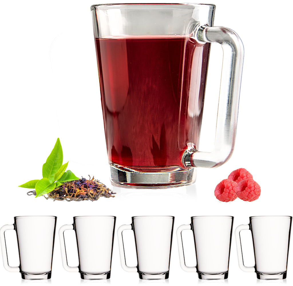 PLATINUX Szklanki do herbaty ze szkła z uchem Szklanki do kawy 220ml (maks. 280ml) Zestaw 6-częściowy