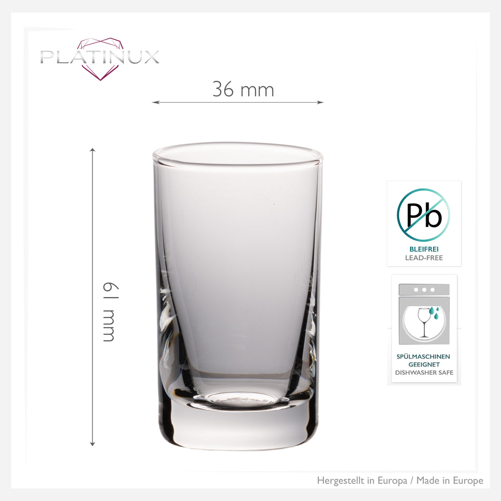 PLATINUX Kieliszki Shot 30ml - Zestaw 12 kieliszków do wódki ze szkła - Można myć w zmywarce