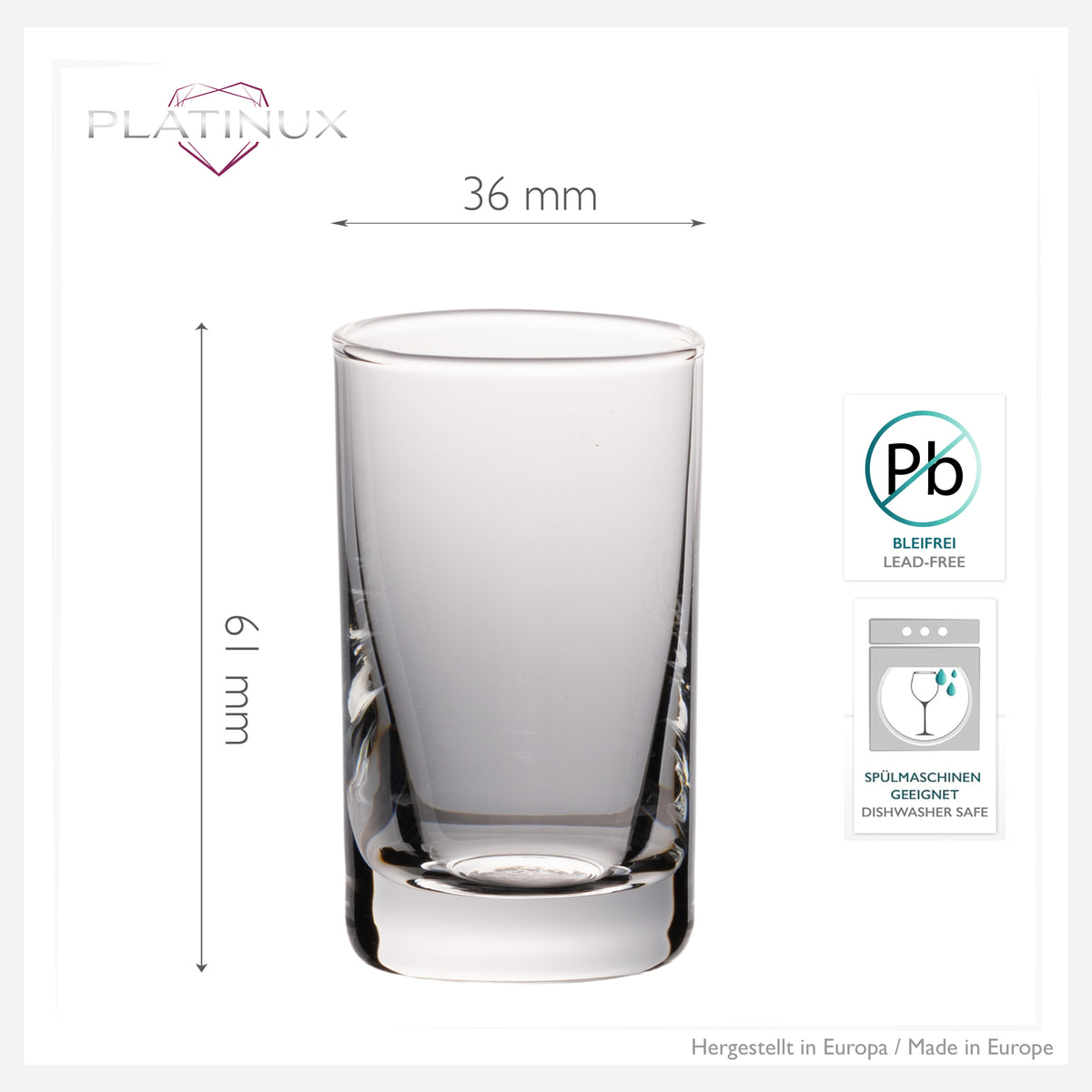 PLATINUX Kieliszki Shot 30ml - Zestaw 12 kieliszków do wódki ze szkła - Można myć w zmywarce