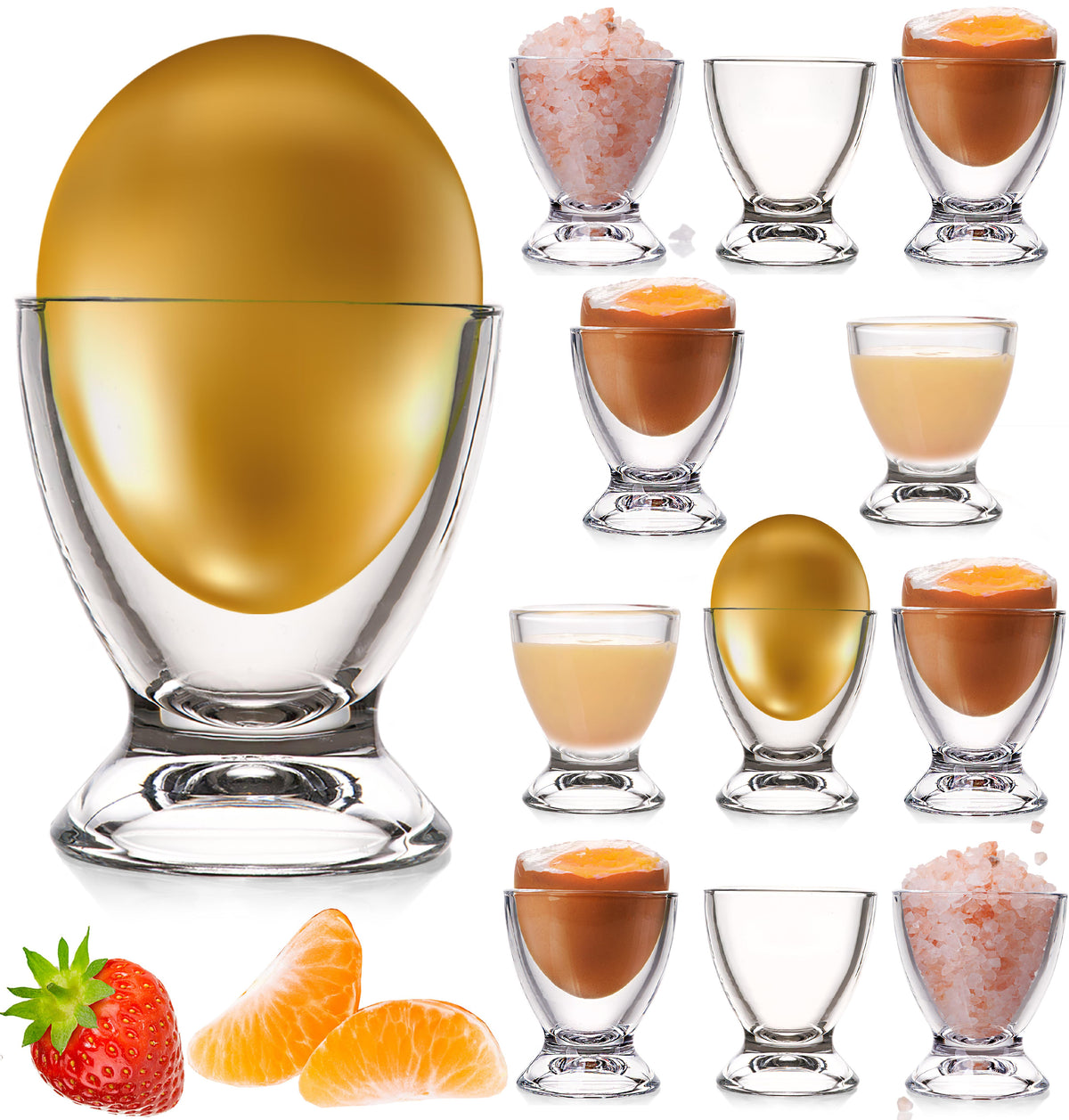 PLATINUM Zestaw kieliszków do jajek szklanych 12-częściowy, podstawki na jajka śniadaniowe Egg-Cup