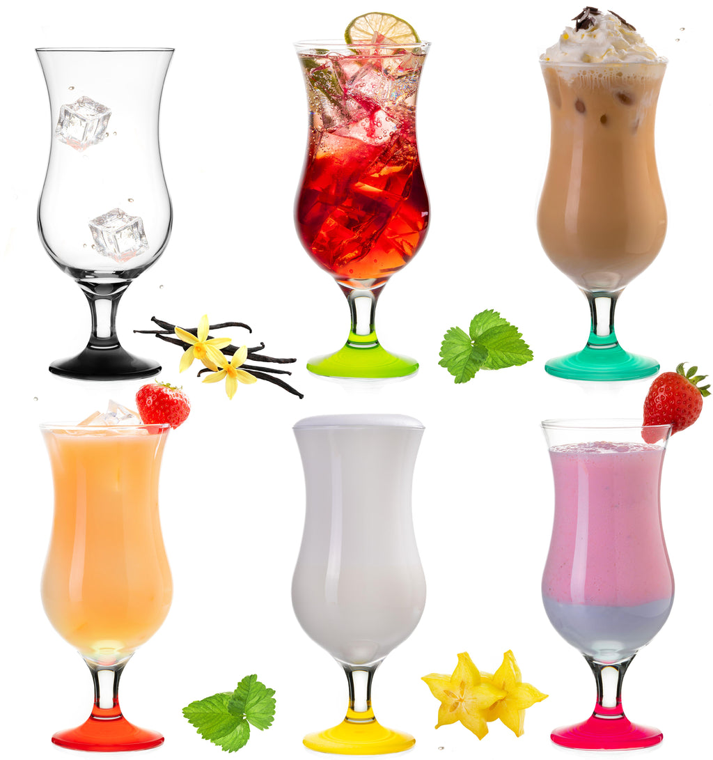 PLATINUX Zestaw 6 szklanek koktajlowych 400ml (max. 470ml) Szklanki do drinków Szklanki barowe Hurricane Duże (Kolorowe)