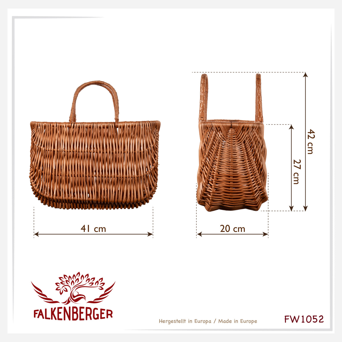 FALKENBERGER Torba koszykowa „Clara” 41x20x27cm ręcznie robiona torba wiklinowa z uchwytami