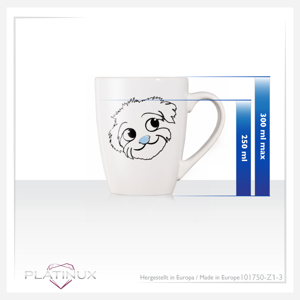 PLATINUX filiżanka kawy z uchwytem 250ml kubek z motywem psa "Flocke" filiżanka herbaty