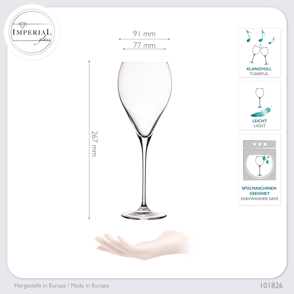 IMPERIAL glass Tropfenförmige Rotweingläser 520ml "Paris" Set 4-Teilig Weingläser aus Crystalline Glas