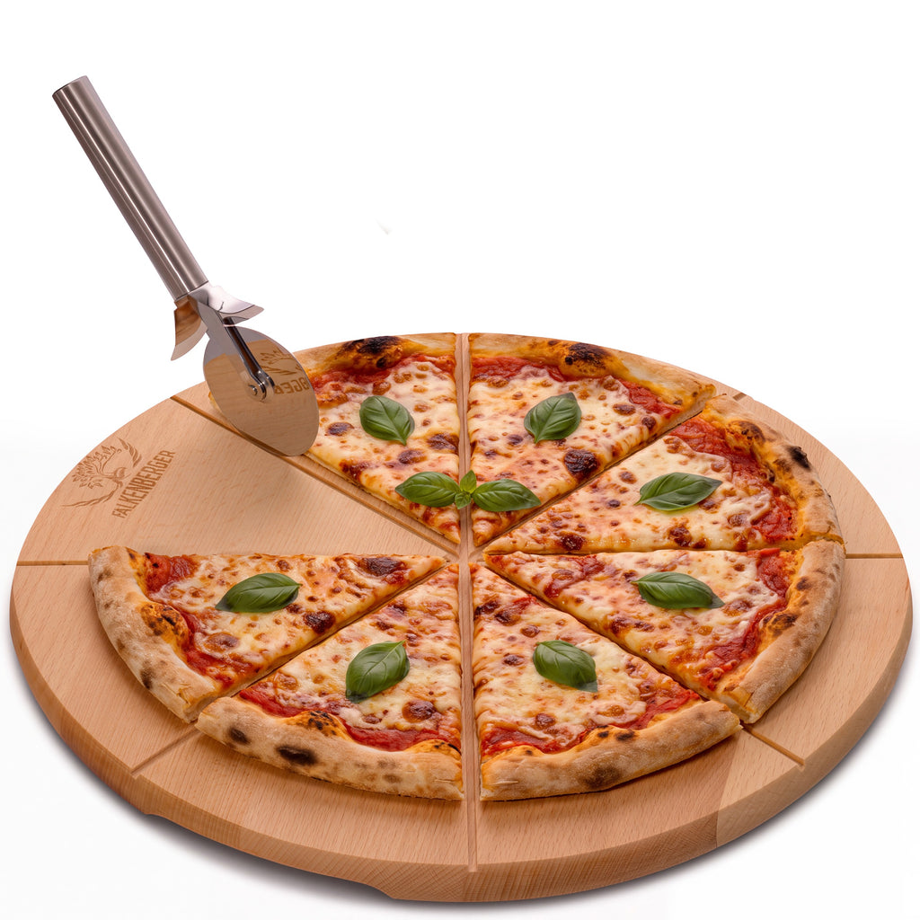 FALKENBERGER Pizzateller Pizzabrett L, massive Buche, 35 cm x 1,7 cm Handgefertigt