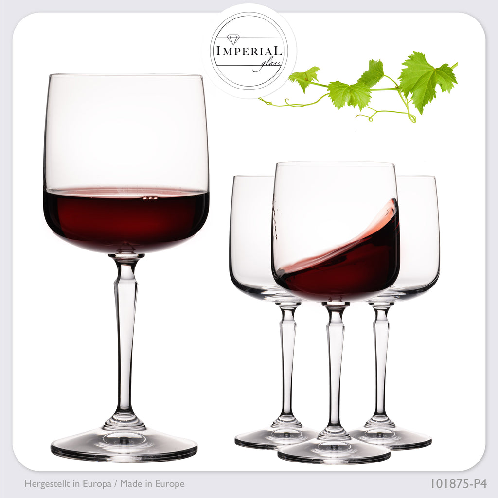IMPERIAL glass Eckige Weingläser 380ml Set 4-Teilig "Rio" Rotweingläser aus Crystalline Glas