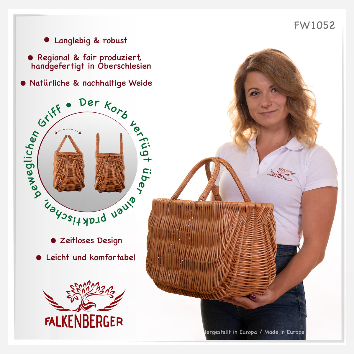 FALKENBERGER Torba koszykowa „Clara” 41x20x27cm ręcznie robiona torba wiklinowa z uchwytami