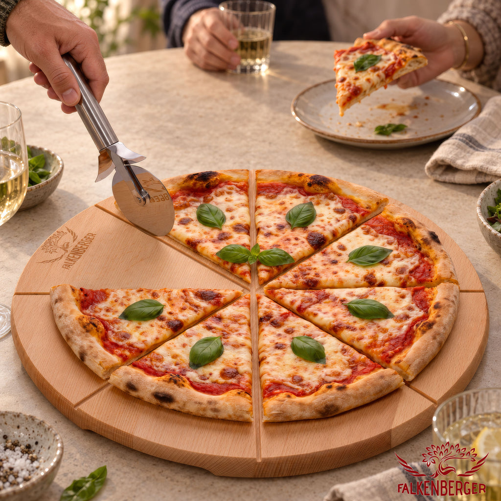 FALKENBERGER Pizzateller Pizzabrett XL, massive Buche, 40 cm x 1,7 cm Handgefertigt